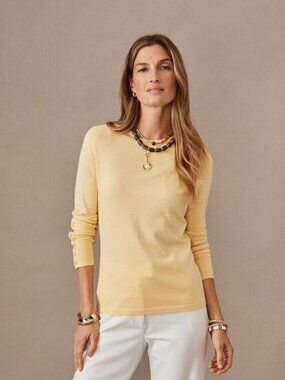 J.McLaughlin Sz L Pullover Yellow Jamey Knit Sweater Stretch Crew Neck